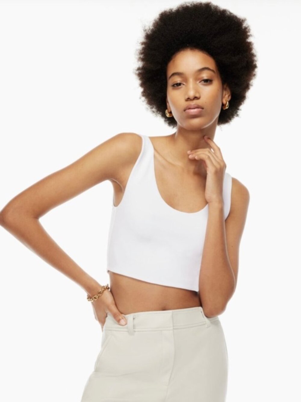 Babaton Contour White Scoop Neck Cropped Tank Top